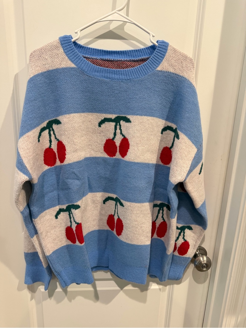 SHEIN Striped Cherry Crewneck Sweater Size Large